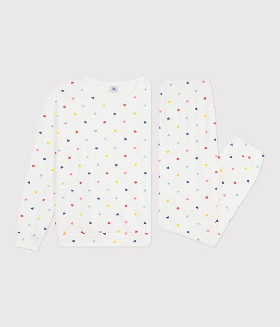 Pijama de algodón y elastano con estampado de corazones para mujer blanco MARSHMALLOW/blanco MULTICO