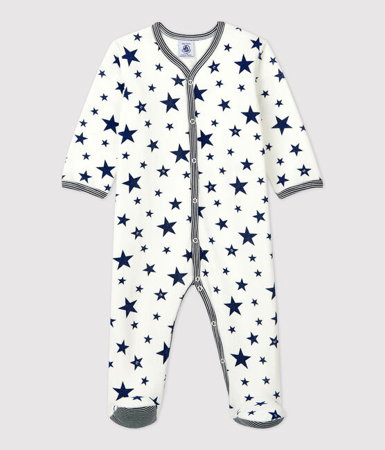 Pelele de bebé con estrellas azules de terciopelo blanco MARSHMALLOW/azul MEDIEVAL