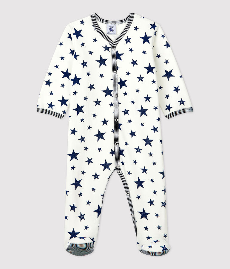 Pelele de beb&eacute; con estrellas azules de terciopelo blanco/azul