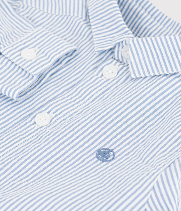 Camisa a rayas de algod&oacute;n de manga larga para beb&eacute; azul/azul