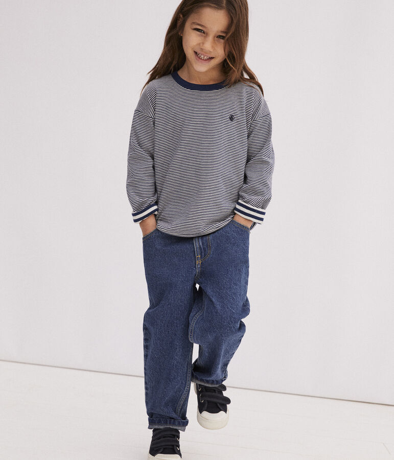 Camiseta de manga larga de tejido t&uacute;bico de ni&ntilde;o azul/beige