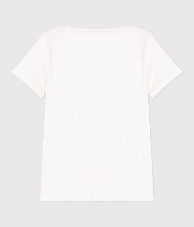 Camiseta ic&oacute;nica de mujer con cuello almirante de algod&oacute;n blanco