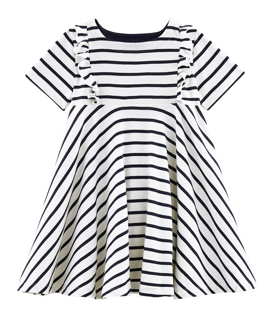 Vestido de niña beige COQUILLE/azul ABYSSE