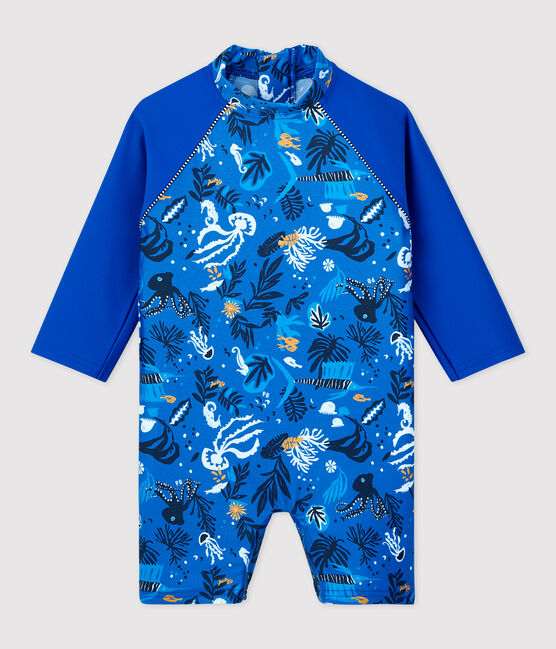 Mono anti-UV eco-sostenible de bebé niño azul SURF/blanco MULTICO