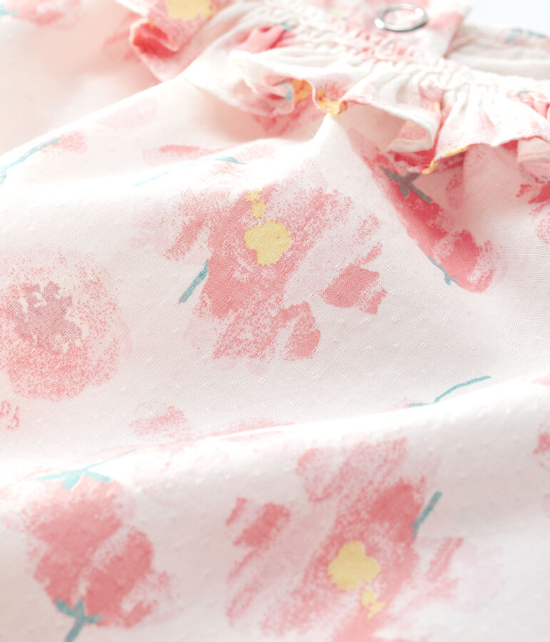 Vestido de manga corta de popelina de beb&eacute; ni&ntilde;a blanco/multicolor