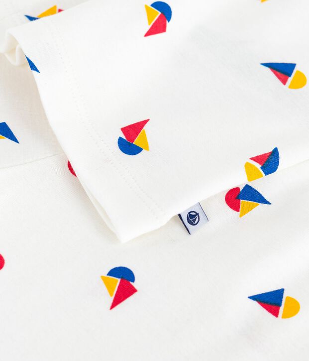 Pijama infantil abotonado de algod&oacute;n estampado blanco/azul/multicolor