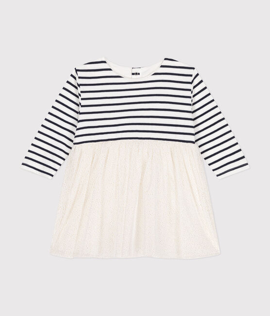 Vestido de túbico a rayas y tul para bebé blanco MARSHMALLOW/blanco MULTICO