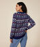 Jersey jacquard de lana y algodón para mujer azul MEDIEVAL/blanco MULTICO