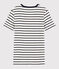 Camiseta de cuello de pico emblemática de algodón a rayas de mujer blanco MARSHMALLOW/azul SMOKING