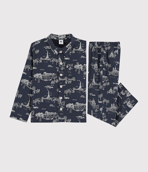 Pijama de algod&oacute;n con estampado de Par&iacute;s para ni&ntilde;o azul/blanco