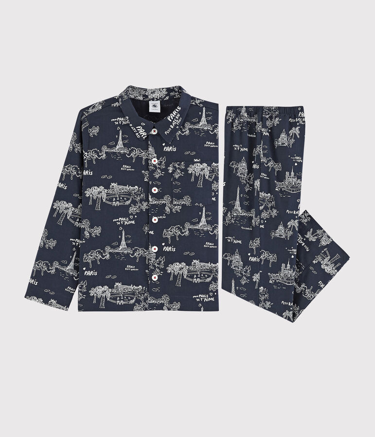 Pijama de algod&oacute;n con estampado de Par&iacute;s para ni&ntilde;o azul/blanco