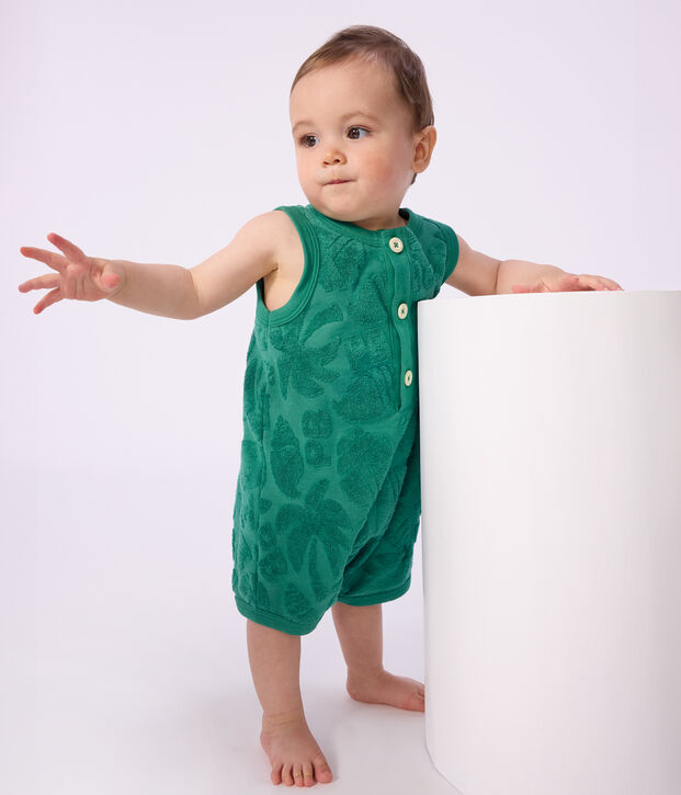 Pelele corto de algod&oacute;n con estampado de palmeras para beb&eacute; verde