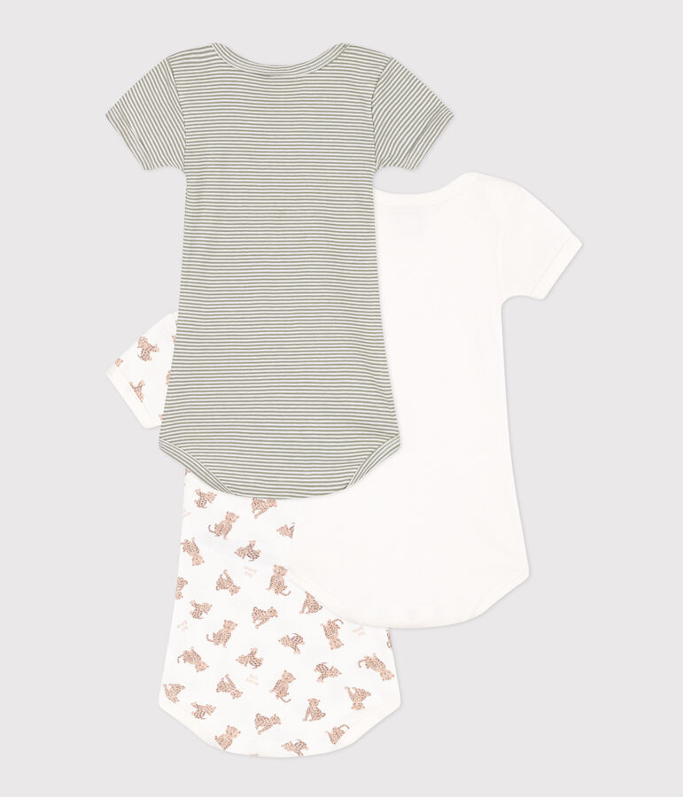 Juego de 3 bodis de algod&oacute;n de manga corta con leopardos multicolor