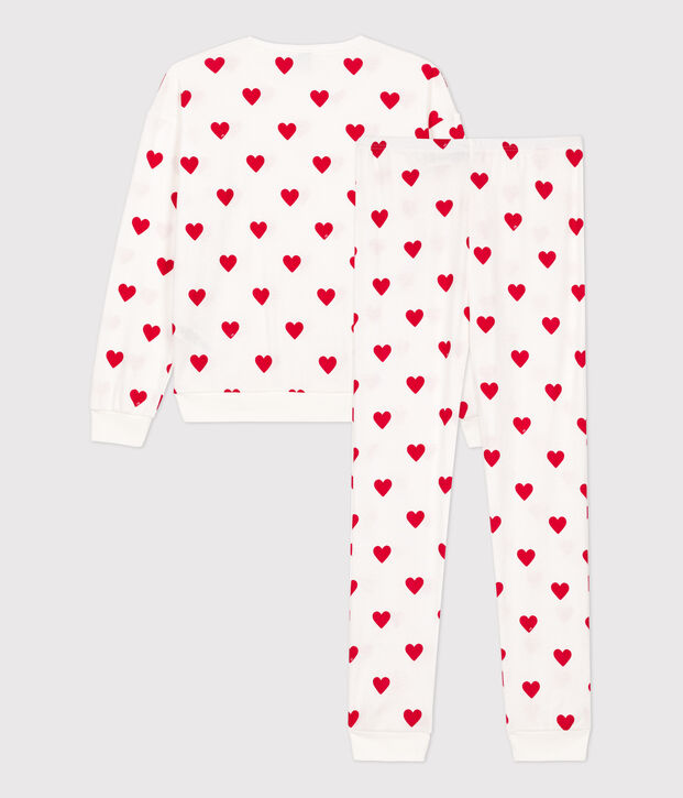 Pijama con coraz&oacute;n de algod&oacute;n de mujer blanco/rojo