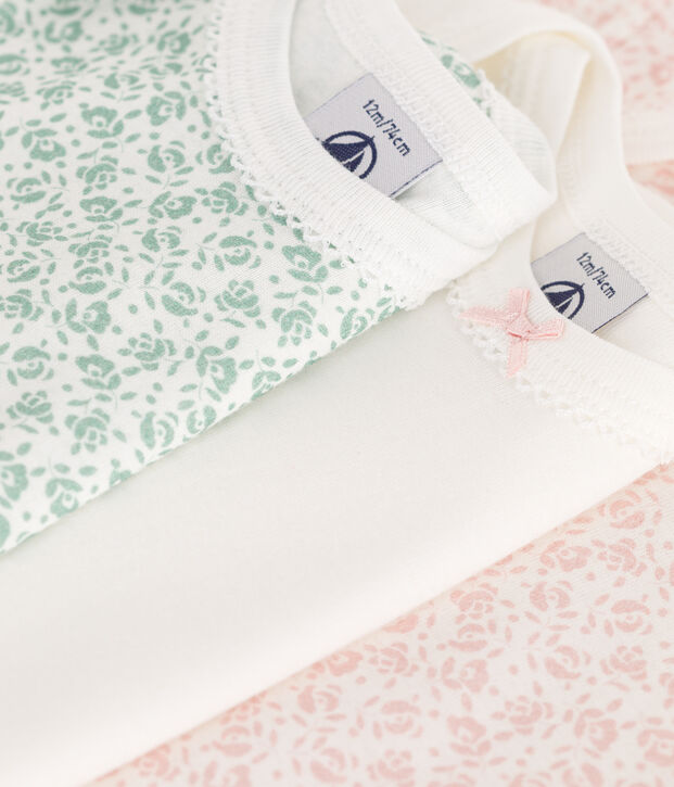 Juego de 3 bodis de algod&oacute;n de manga corta con flores para beb&eacute; multicolor