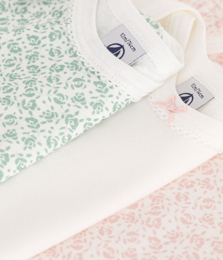 Juego de 3 bodis de algod&oacute;n de manga corta con flores para beb&eacute; multicolor