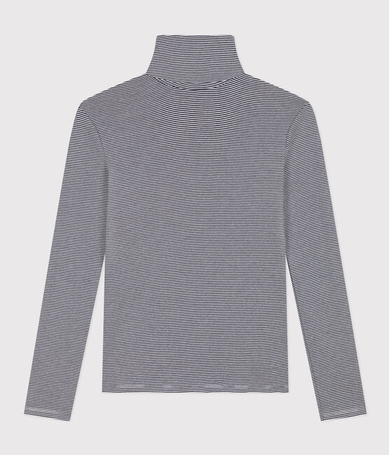 Camiseta Iconique de cuello vuelto de algodón para mujer azul SMOKING/blanco MARSHMALLOW