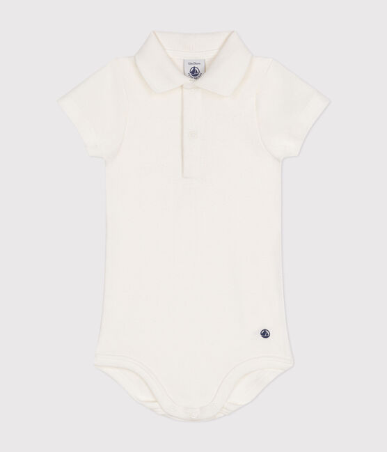 Body de algodón de manga corta con cuello de polo para bebé blanco MARSHMALLOW