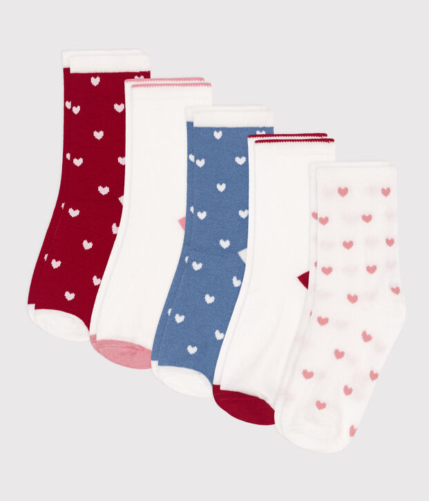 5 pares de calcetines de algod&oacute;n con corazones para ni&ntilde;a multicolor