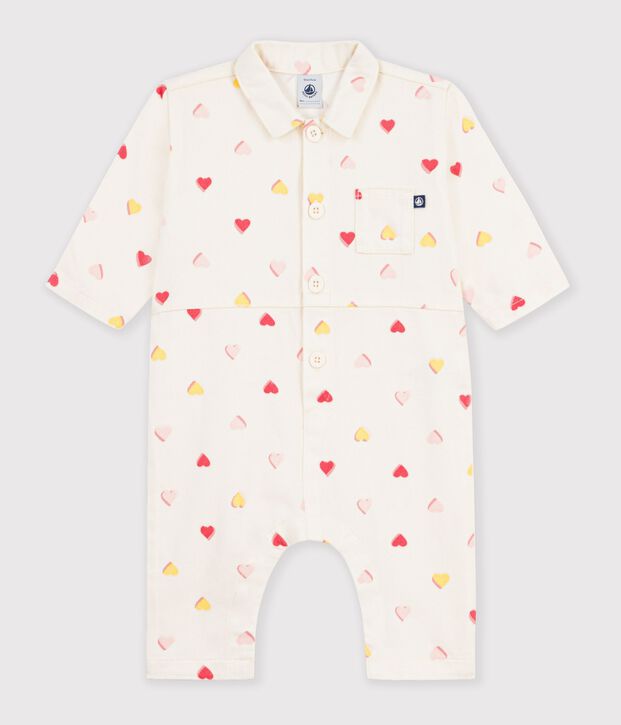 Mono largo de algod&oacute;n con estampado de corazones para beb&eacute; crudo/multicolor