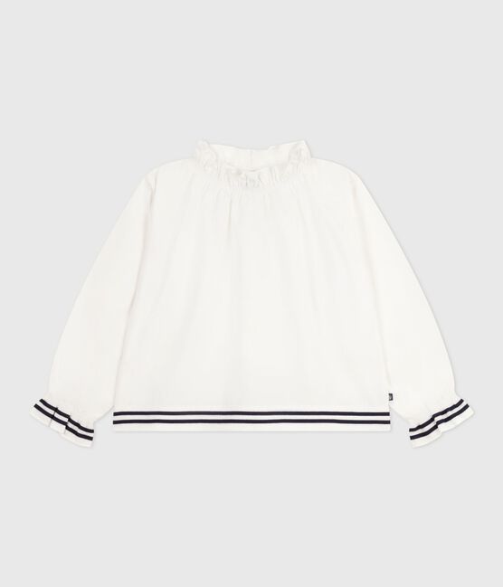 Blusa infantil lisa de manga larga de popelina de algodón blanco ECUME