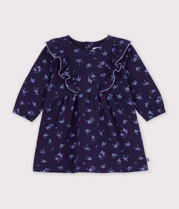 Vestido de algod&oacute;n de manga larga con estampado de flores para beb&eacute; azul/multicolor