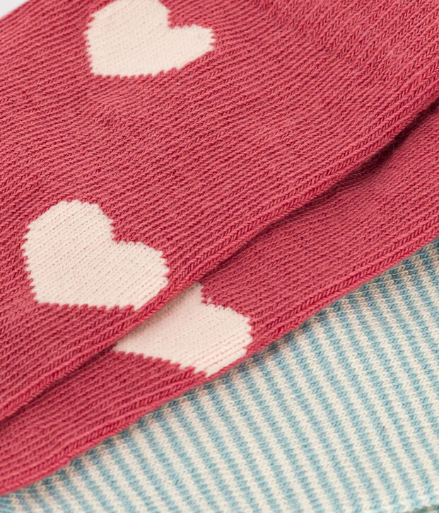 Juego de 2 pares de calcetines de punto de algod&oacute;n con corazones para ni&ntilde;os multicolor