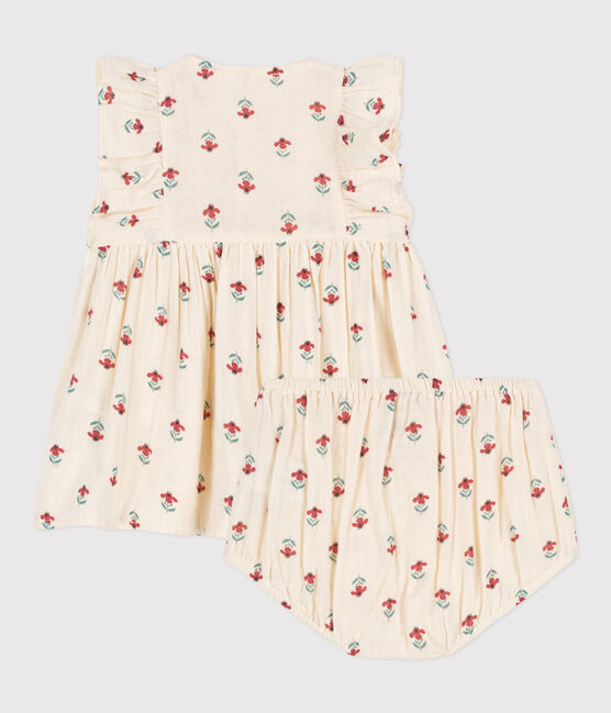 Vestido y bloomer estampados de gasa de algodón para bebé blanco AVALANCHE/ MULTICO