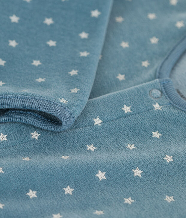 Pelele de terciopelo estampado para beb&eacute; azul/crudo