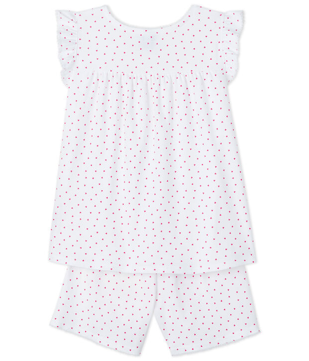 Pijama corto coraz&oacute;n rosa para ni&ntilde;a de canal&eacute; blanco/rosa