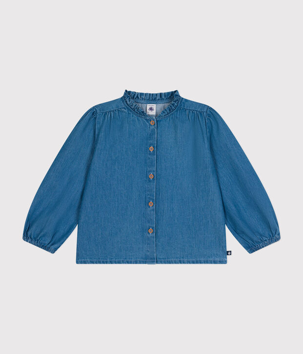 Blusa de manga larga de tejido vaquero para ni&ntilde;a azul