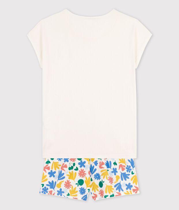 Pijama corto de algod&oacute;n para chica blanco/multicolor