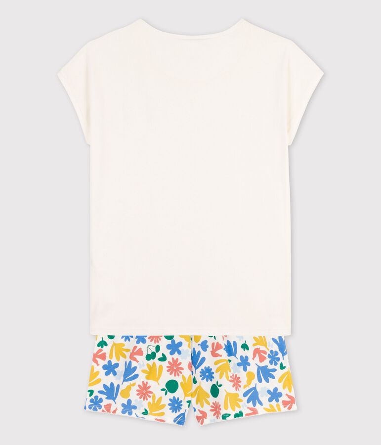Pijama corto de algod&oacute;n para chica blanco MARSHMALLOW/blanco MULTICO