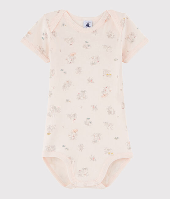Bodi de manga corta de bebé niña rosa FLEUR/blanco MULTICO