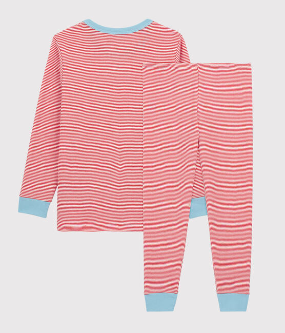 Pijama de rayas de algodón de niño naranja OURSIN/blanco MARSHMALLOW