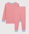 Pijama de rayas de algodón de niño naranja OURSIN/blanco MARSHMALLOW