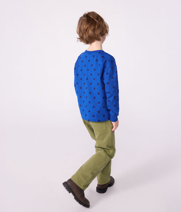 Camiseta infantil de algod&oacute;n de manga larga con estampado azul/azul