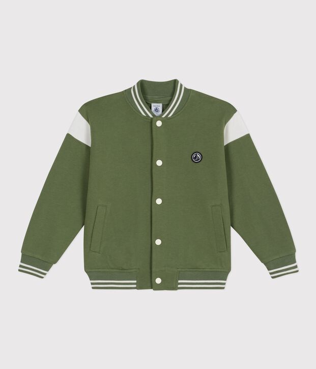 Chaqueta teddy infantil de algod&oacute;n verde/crudo