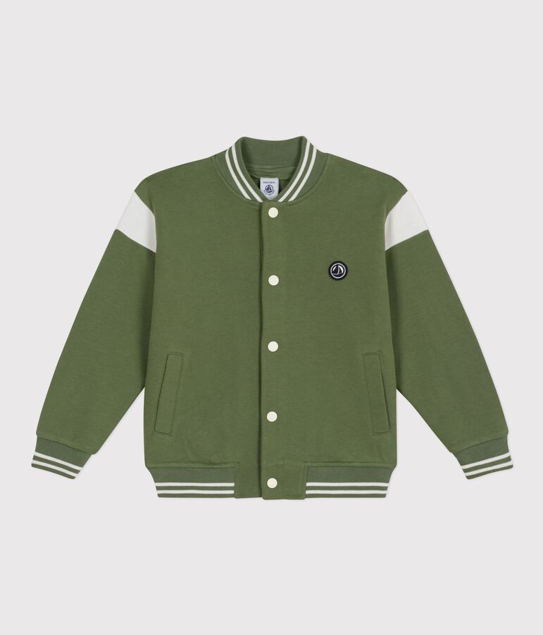 Chaqueta teddy infantil de algod&oacute;n verde/crudo