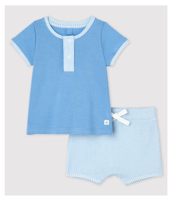 Conjunto de 2 prendas azules de bebé de algodón ecológico azul EDNA/crudo MULTICO