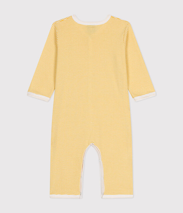 Pijamas de beb&eacute; de manga larga sin pies de algod&oacute;n amarillo/blanco