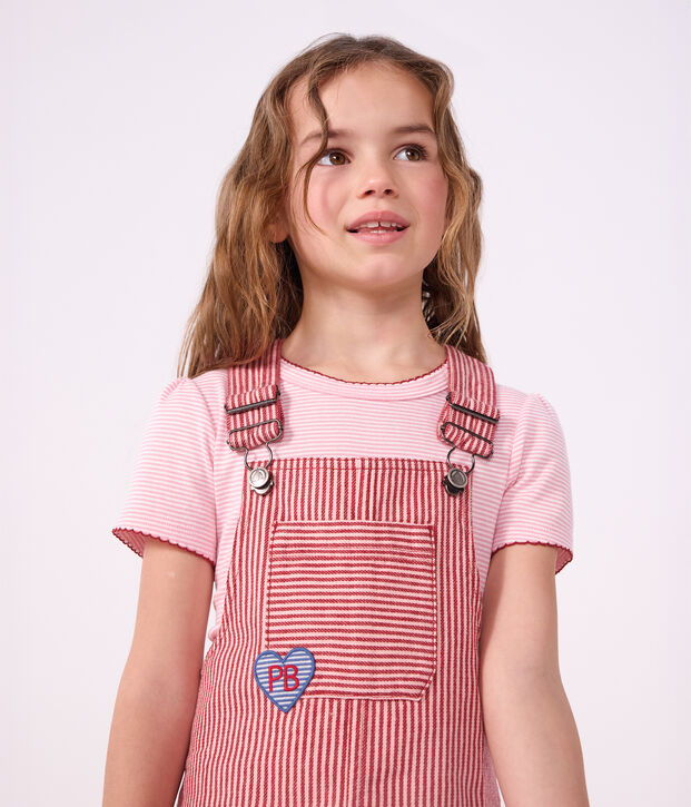 Camiseta infantil de manga corta a rayas rosa/blanco