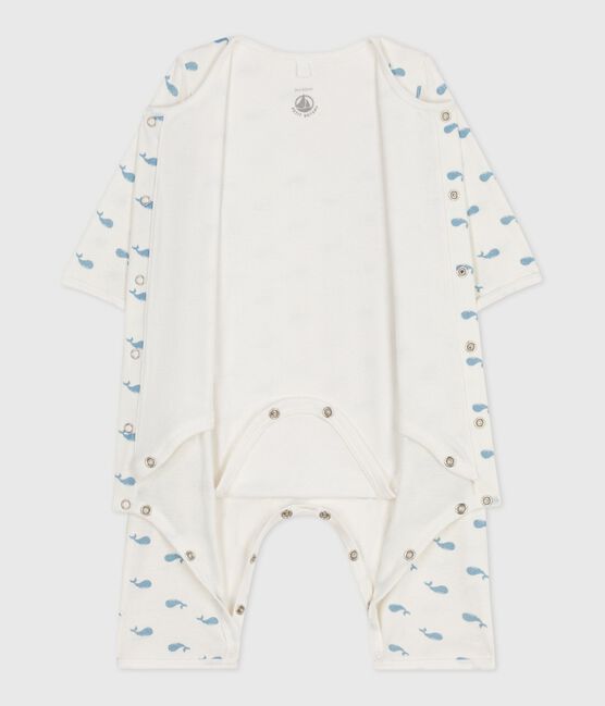 Bodyjama sin pies de algodón con estampado de ballenas para bebé MARSHMALLOW/ ADRIATIC