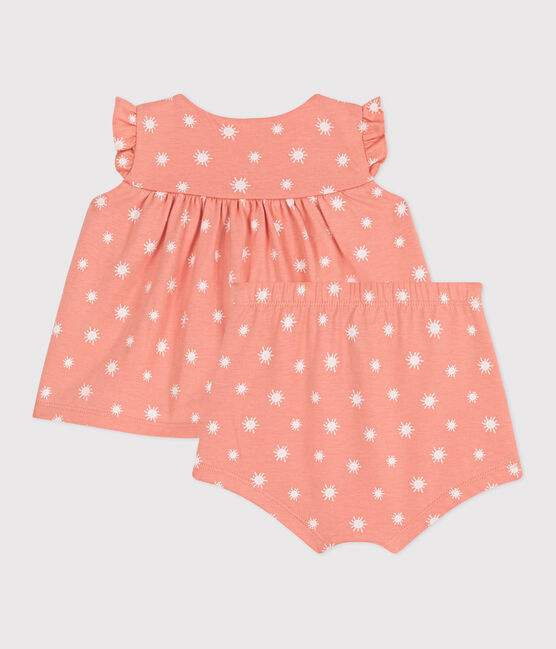 Conjunto de dos piezas de algodón con estampado de soles para recién nacido naranja ABRICOT/ MARSHMALLOW