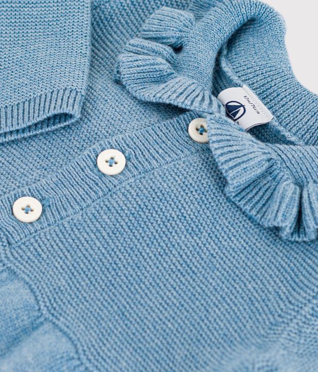 Vestido liso de lana y algod&oacute;n para beb&eacute; azul