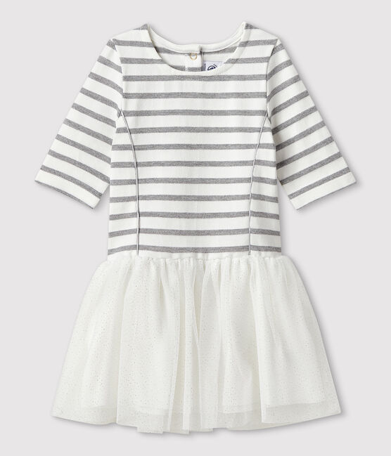 Vestido de manga larga para niña blanco MARSHMALLOW/gris ARGENT
