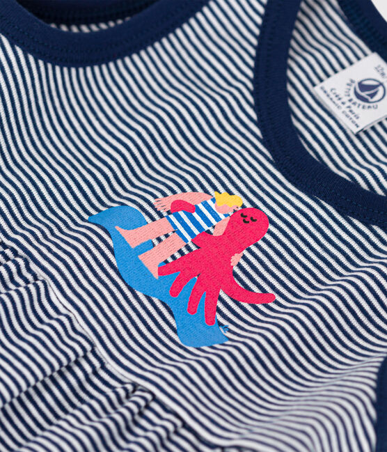 Vestido Bebé Petit Bateau x Water Family azul MEDIEVAL/blanco MARSHMALLOW