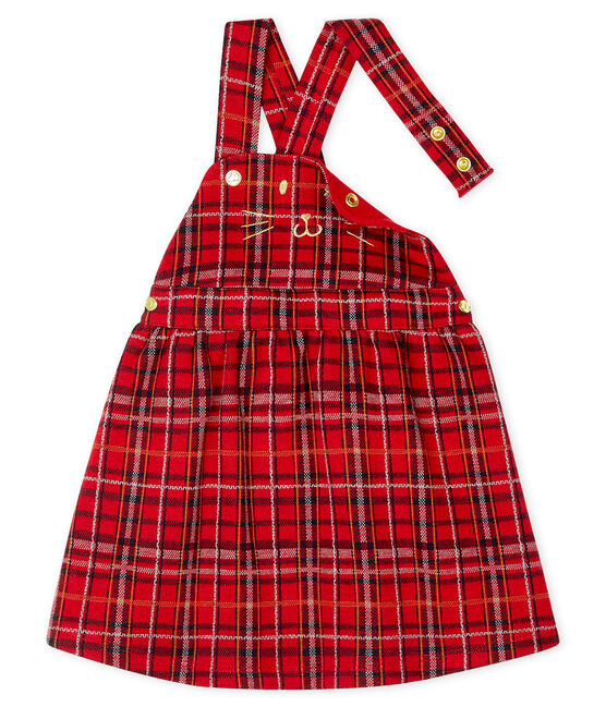 Vestido vaquero tipo peto de cuadros para bebé niña rojo TERKUIT/blanco MULTICO CN