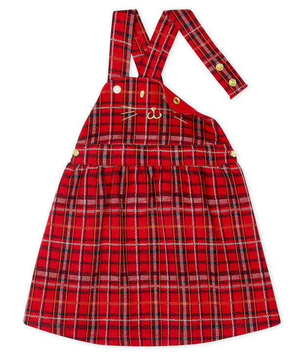 Vestido vaquero tipo peto de cuadros para beb&eacute; ni&ntilde;a rojo/multicolor