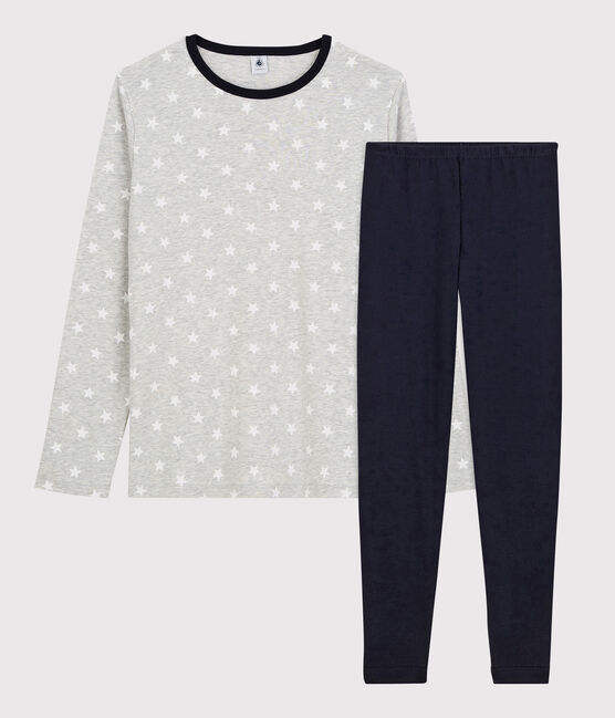 Pijama con estampado de estrellas de niño de algodón gris BELUGA/blanco MARSHMALLOW